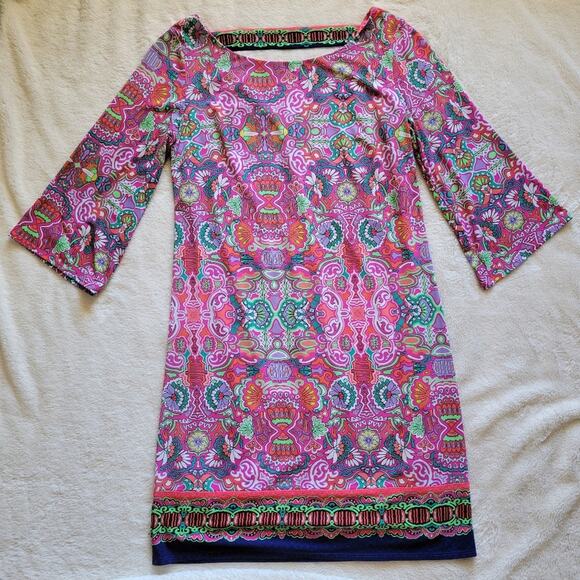 LAUNDRY by SHELLI SEGAL Multi-Color Vibrant Pattern Floral Pull On Dress *sz S* - Picture 16 of 16